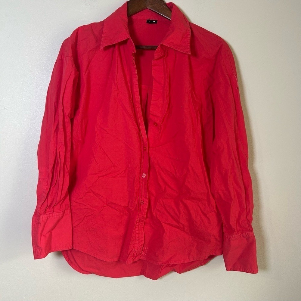 MONROW Oversized‎ Collared Button Up Shirt Red Size XS